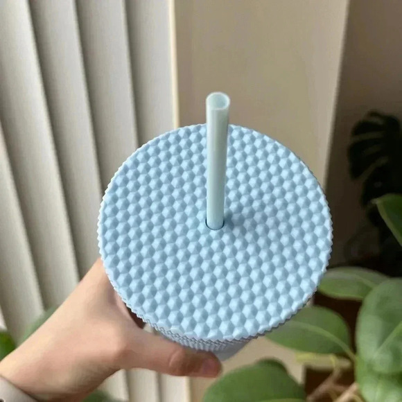 West & Fifth Matte Studded Tumbler Lid & Straw, Textured Cold Cup, Blue, 24oz - Picture 9 of 11